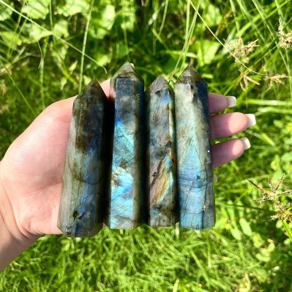 3 ~ 4'' Labradorite Point Obelisk Galaxy Crystal Tower Wand Home Decoration